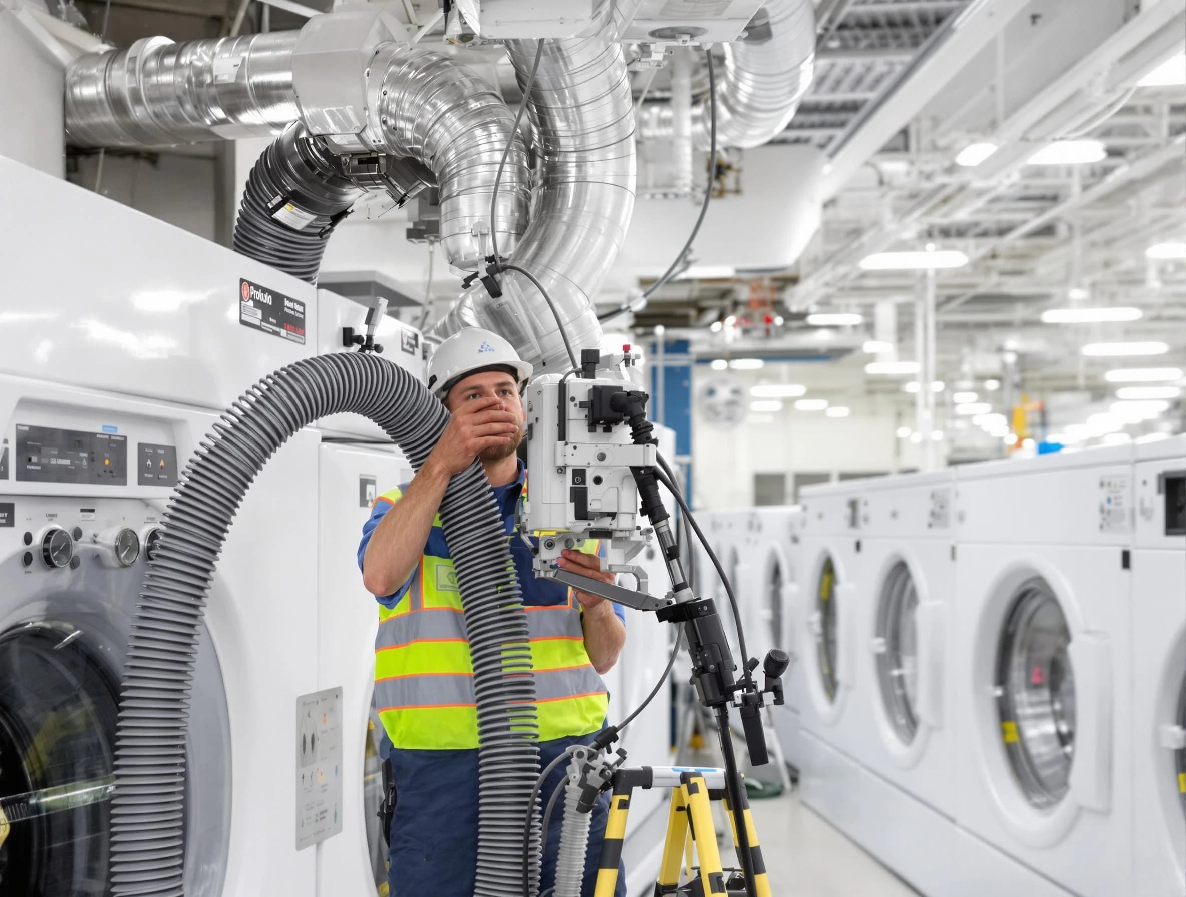 Robinson Dryer Vent Cleaning team performing commercial-grade dryer vent cleaning at a business facility in Robinson
