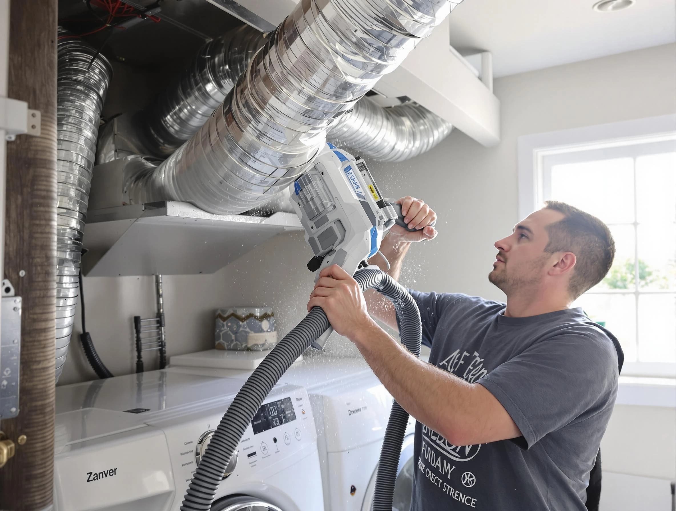 Robinson Dryer Vent Cleaning specialist cleaning deep within a dryer vent duct system in Robinson